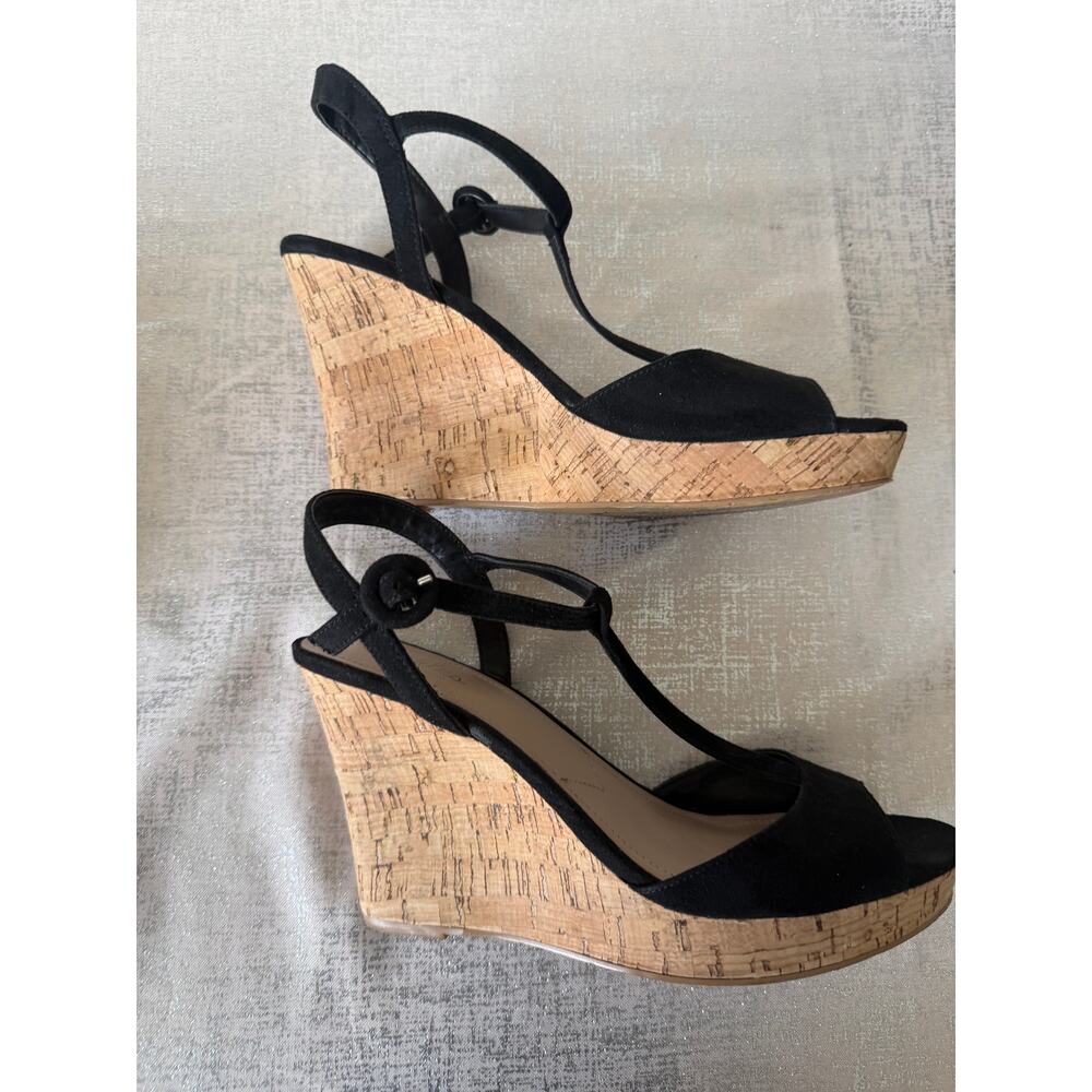 Charles by Charles David "Latin" T-Strap Wedge Sandals in black suede.